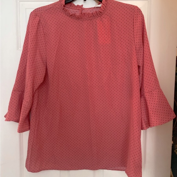 Coral blouse with black polka dots. - Picture 2 of 2